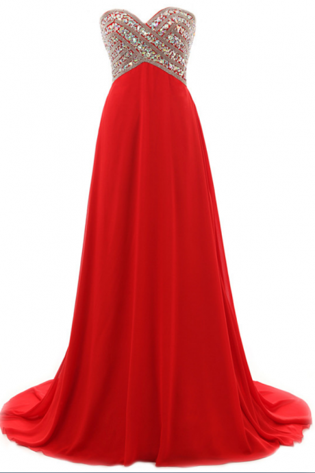 Charming Sweetheart Prom Dresses,beading Chiffon Prom Dresses, Red Dresses,a-line Formal Dresses