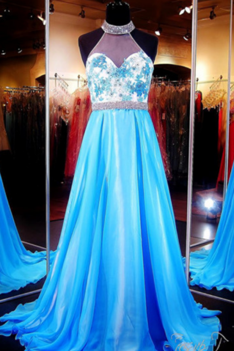 Prom Dress,modest Prom Dress,gorgeous A-line Crystals Evening Dress Sleeveless Sweep Train