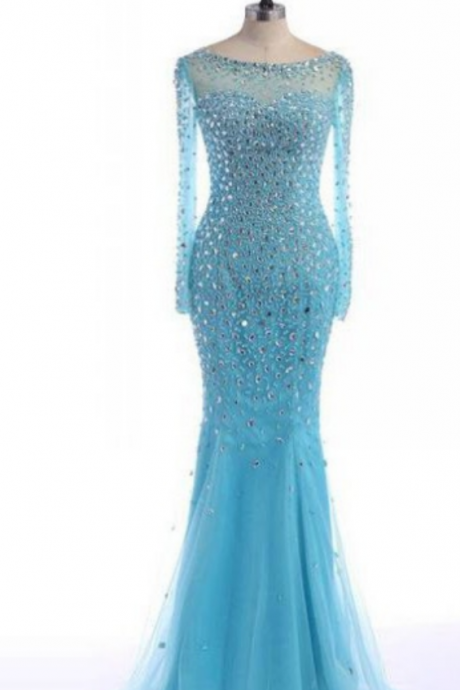 Blue Prom Dresses Long Trumpet/mermaid Bateau Beading