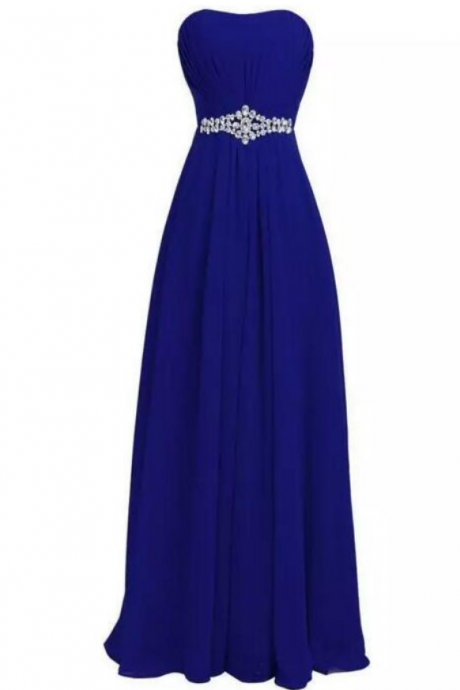 Navy Blue Chiffon Prom Dresses Sweetheart Crystals Women Party Dresses