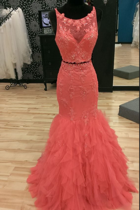 Mermaid Tulle Prom Dresses, Crystal Beaded Prom Dresses, Lace Women Party Dresses, Custom Made Prom Dresses