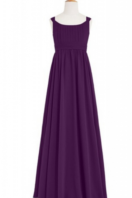 Scoop Neck Purple Chiffon Prom Dresses Pleat Women Party Dresses