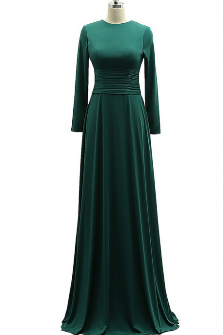 Stylish Long Sleeves Dark Green A-line Formal Dresses, Prom Gowns , Evening Dresses