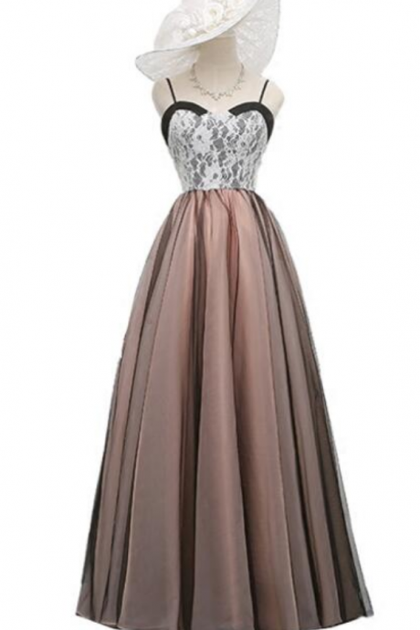 Cute Straps Long Tulle And Lace Gowns, Beautiful Prom Dresses, A-line Party Dresses