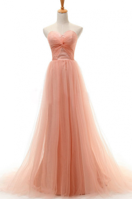 Elegant Pearl Pink Sweetheart Tulle Backless A-line Formal Dresses, Tulle Prom Gowns, Prom Dresses