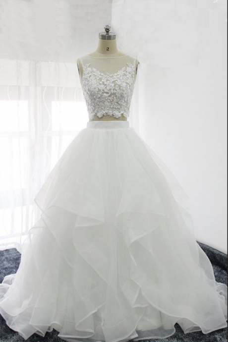 White Two Piece Formal Dresses, Charming Organza Party Gowns, White Style Formal Dresses
