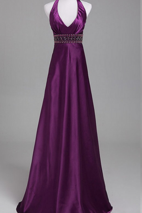 Elegant Halter Neckline Long Purple Bridesmaid Dresses, Bridesmaid Dresses, Bridesmaid Dress, Purple Bridesmaid Dresses
