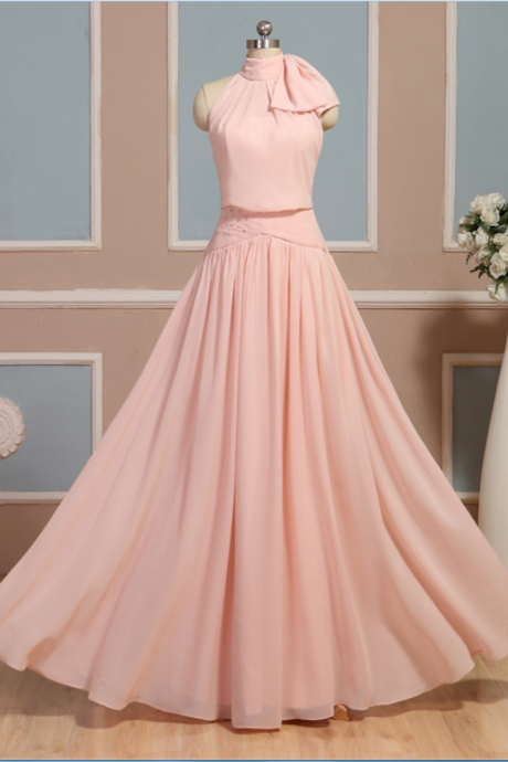 Pretty Light Pink Halter Long Formal Dresses, Pink Formal Dresses, Formal Gowns, Evening Dresses, Formal Dresses