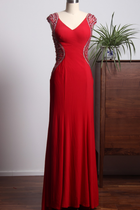 Red Long Gown, Side Seam Ball Gown, Red Long Dress Party