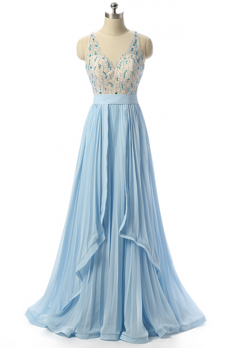 Sky Blue Prom Dresses,beaded Prom Dress,formal Women Evening Dresses,robe De Soiree,party Dress
