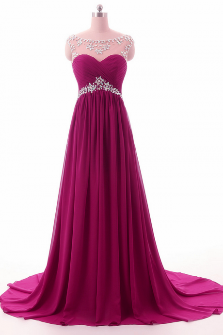 Beading Long Purple Chiffon Prom Dresses,sexy Prom Dresses