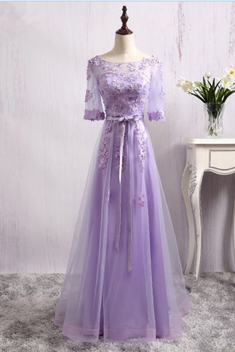 Dress party a purple evening party a beautiful clear Appliques lace half sleeve party robes