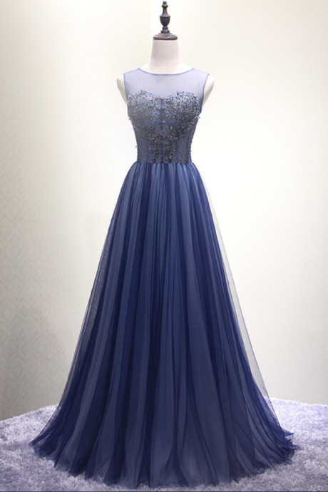 Luxury Banquet Party Dress Bride! A Section Of The Sleeveless Blue Pearl Layer Is A Part Of The Night Gown