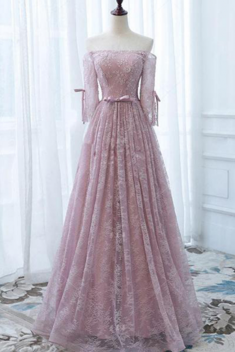 Pink Prom Dresses,lace Orin Gown,long Prom Dress,off The Shoulder Prom Dresses,long Bridesmaid Dress