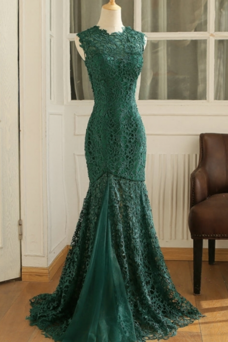 Green Sexy Lace Mermaid Evening Dresses Long Party Women Prom Formal Evening Gowns Dresses