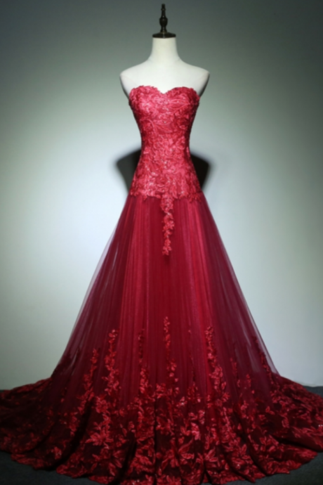 Red Long Lace Prom Dresses For Graduation Sweetheart A Line Tulle Formal Evening Gowns Dresses Vestido De Formatura Longo