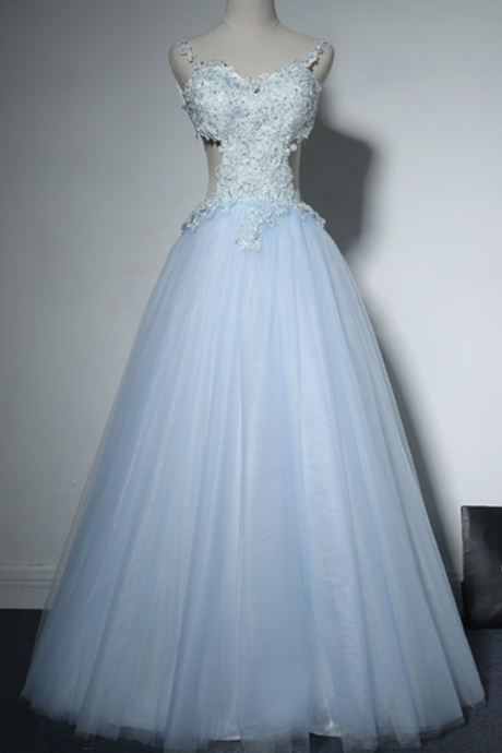 Light Sky Blue Long Prom Dresses Sexy Backless 8th Grade Women Lace Formal Evening Dresses For Graduation Gown Promdress