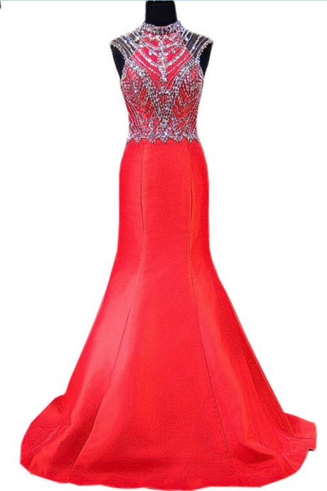 Long Red Dress Party Dress Mermaid Collar Space High Intermittently Crystal Wedding Dress Party Dress