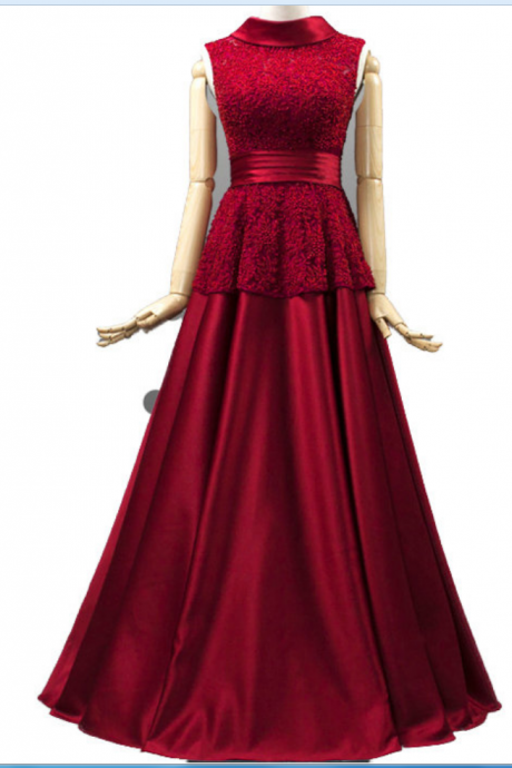 Homemade Long Beautiful Skirt And Evening Red! Sleeveless Formal Dress Lace Satin Women's Gown Night Party