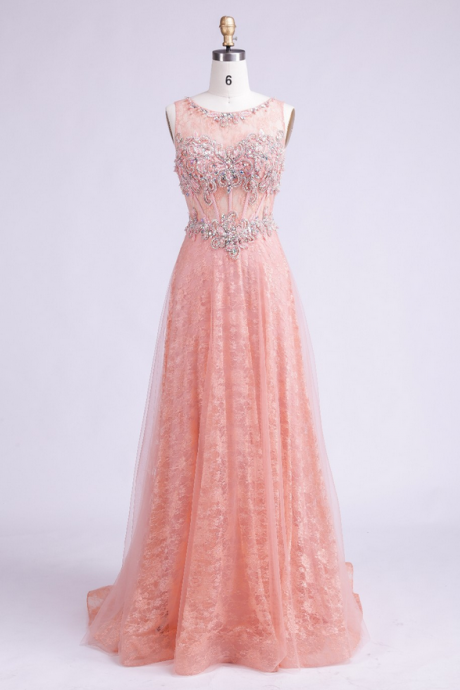 New arrival evening gown Sleevess neck pearl crystal formal lace outdoor wedding gown