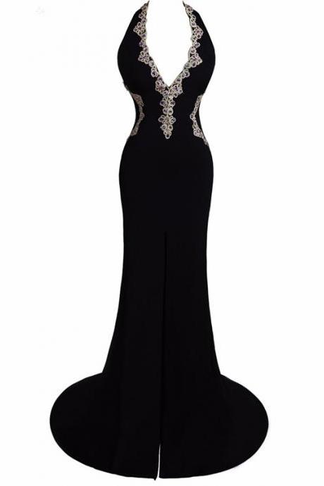 Of Real Lace Wedding Dress Black Lace Long Skirt Hang Neck Dress! A Sleeveless Dress Holiday Dress
