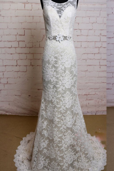 Fashion Lace Ivory Appliques Elegant Open Back Vintage Princess Mermaid Bridal Gown Wedding Dresses