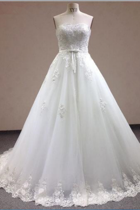 Real Photo Vestidos De Novia Lace Appliques Graceful Sweep Train A-line Wedding Dress