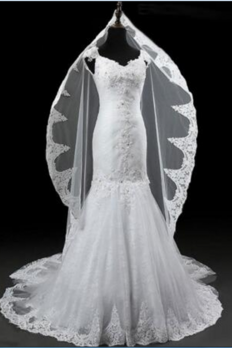 Cap Sleeve Lace Mermaid Wedding Dress Inverted Basque Waistline White Hijab Wedding Dress