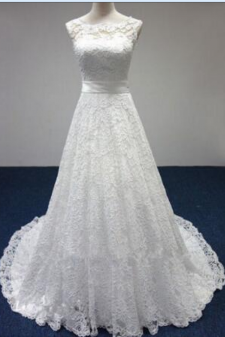 Cap Sleeve Lace Sashes A Line White / Ivory Wedding Dresses
