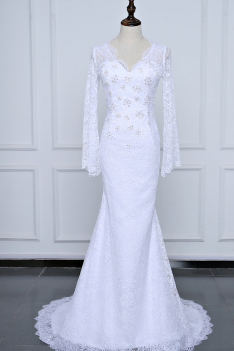 Long Sleeve Lace Wedding Dresses ,fashion Summer Beach Gown Sexy Backless Bridal Dresses