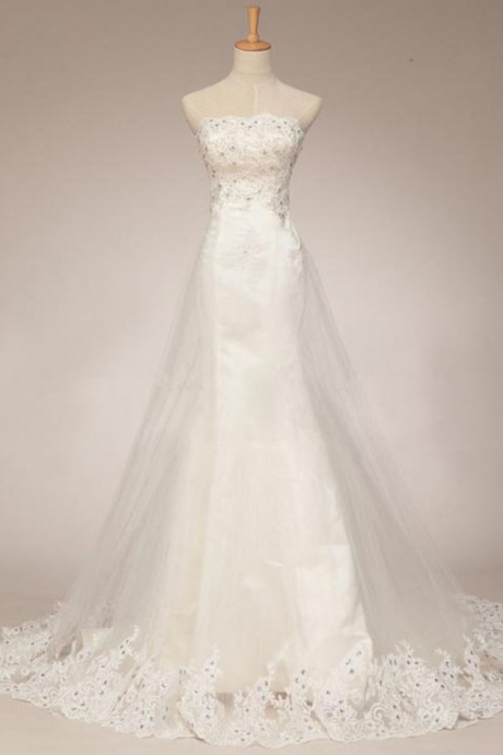 Long Wedding Dress, Lace Wedding Dress,sleeveless Wedding Dress, Elegant Bridal Dress, Inexpensive Wedding Dress,