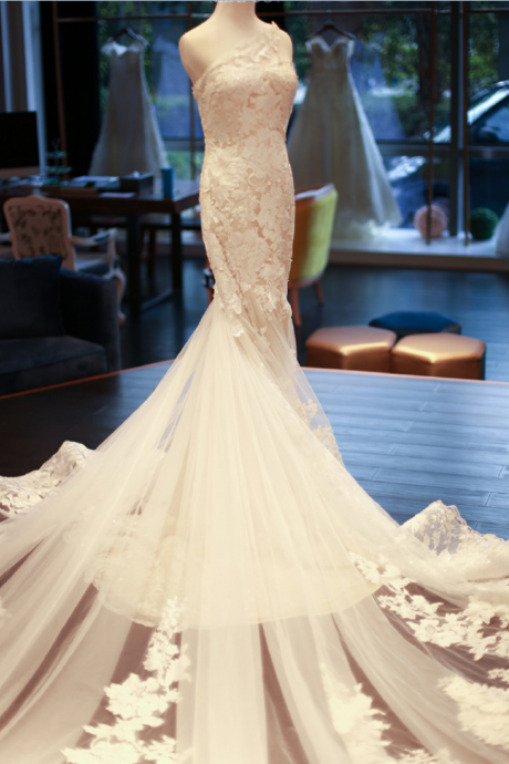 One-shoulder Wedding Dress, Wedding Dress,wedding Dress,wedding Gown,bridal Gown,bride Dresses, Mermaid Bridal Dress,long Bridal Dresses,lace