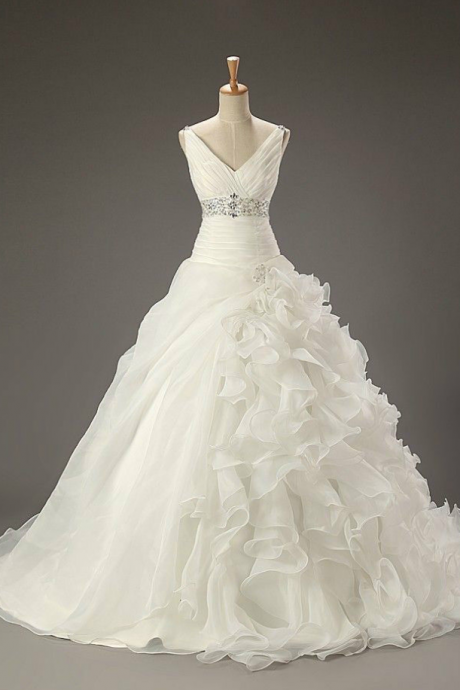 Sexy Wedding Dress, Classic White Wedding Wedding Dress V-neck Spaghetti Straps Pleated Long Tail Wedding Dress Wedding Custom ,shining Wedding