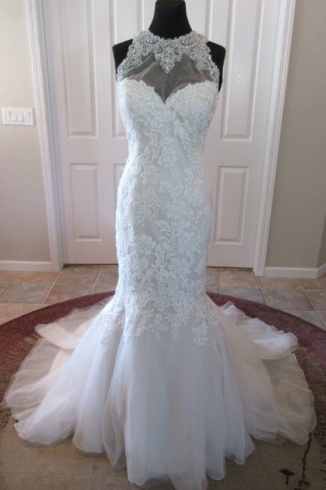 White Tulle Mermaid Wedding Dress,long Wedding Gown,bridal Dress