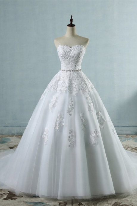  Charming Strapless Sweetheart Ball Gown Fashion Lace Wedding Dresses Bridal Gown