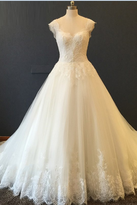 Popular Both Shoulders Beads Lace Wedding Dress Elegant Bridal Gown