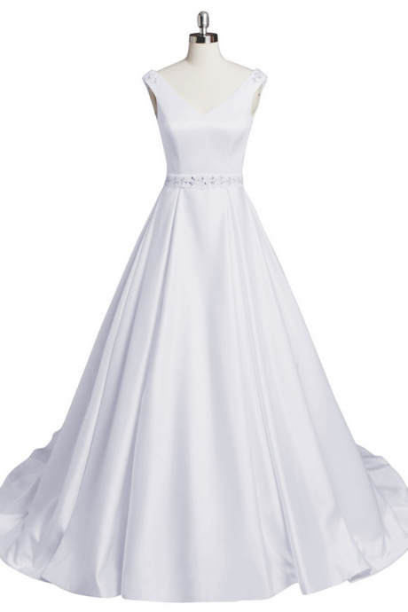 Wedding Dresses,satin Wedding Dress,v Neck Wedding Dresses, Vintage Wedding Dresses,wedding Gowns,bridal Gown