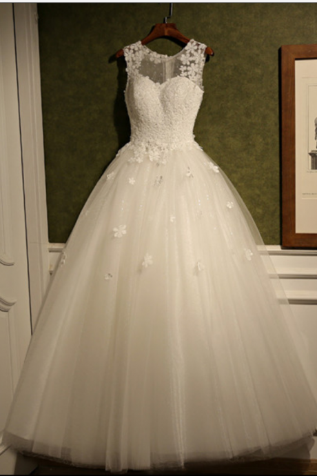 Wedding Dress Romantic Wedding Dress Appliques Wedding Dress Wedding Dress Scoop Wedding Dress White Wedding Dress