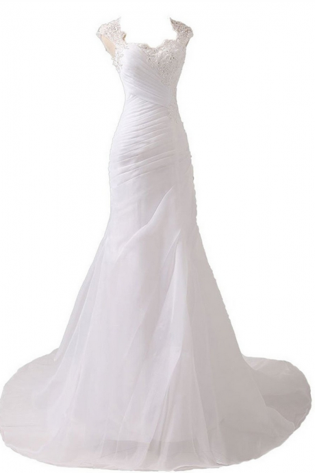Oraganza Wedding Dresses,mermaid Wedding Dress,white Straps Sweep Train Wedding Dress With Appliques Sequins,sleeveless Wedding Dress