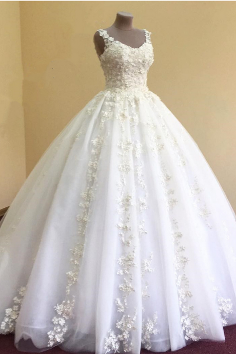  Wedding Dresses Ball Gown,Flower Lace Appliques Wedding Dresses,White Quinceanera Dresses,Cheap Wedding Gown