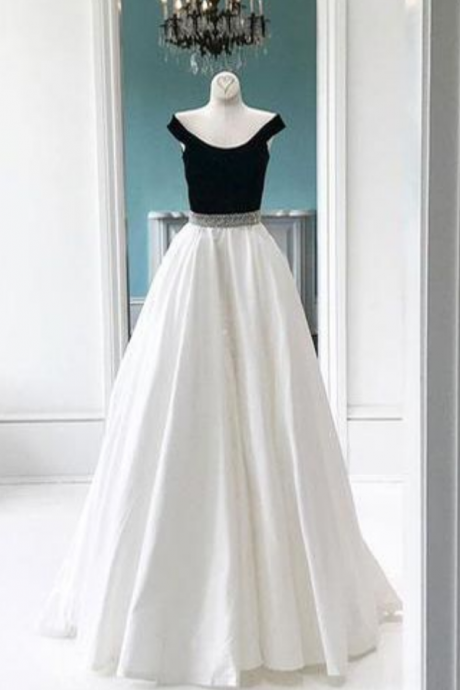 Two-piece Prom Dress, Black And White Prom Dresses, Satin Prom Dresses