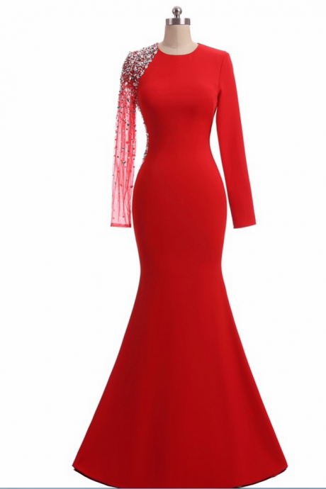 Mermaid Wedding Dress Party High Quality Wedding Gown Special Long Formal Red Dress And Long Sleeves