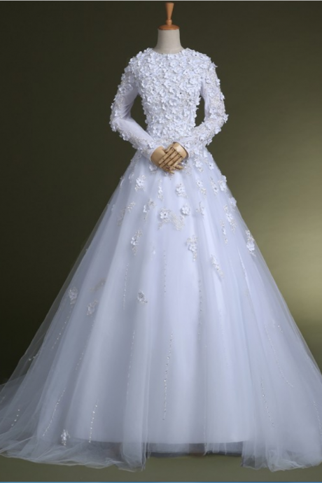  Custom made white Long Sleeve Lace wedding dresses, White Wedding gowns bridal dresses,floor length bridal gown,wedding bride dresses
