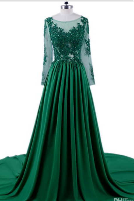 Real Simple Vintage Green Evening Dress Plus Size Elegant Women Long Sleeves Prom Dresses Puffy Chiffon Formal Party Gowns