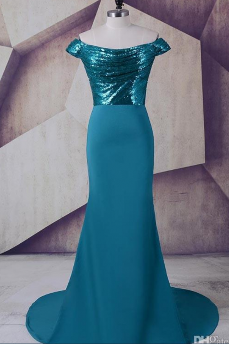 Real Sample Boat Neck Mermaid Evening Dresses Elegant Sheath Prom Dresses Long Sequin Party Dresses Lace-up Evening Gowns