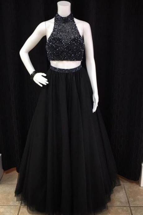 Beaded Prom Dresses,beading Prom Dress,black Prom Gown,2 Pieces Prom Gowns,elegant Evening Dress,two Piece Evening Gowns,2 Pieces Evening