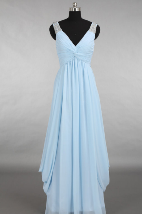 High Quality Prom Dress,a-line Prom Dress,chiffon Prom Dress,v-neck Prom Dress, Beading Prom Dress