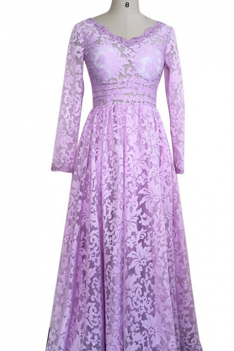 A - Yee Purpura Lace Wedding Dress The Bride Mother Ligne Long-sleeved Floor Area Of Wedding Dress, Evening Dress