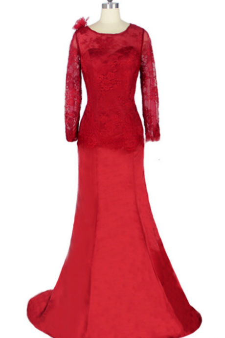 Beautiful Dress Married Mother Red Dress Dress Sleeve Lace Wedding Party Dresses