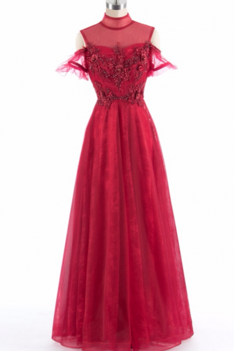 Attractive Red Dress Ah Long Higher Normal Neck Shoulder Open Dress Party Dress
